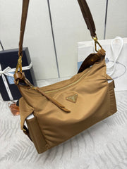 PRADA 25S EXPLORE LARGE RE-NYLON SHOULDER BAG 32 IN BRANDY WITH FLAP