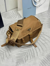PRADA 25S EXPLORE LARGE SHOULDER BAG 30 IN CARAMEL RE-NYLON WITH FLAP