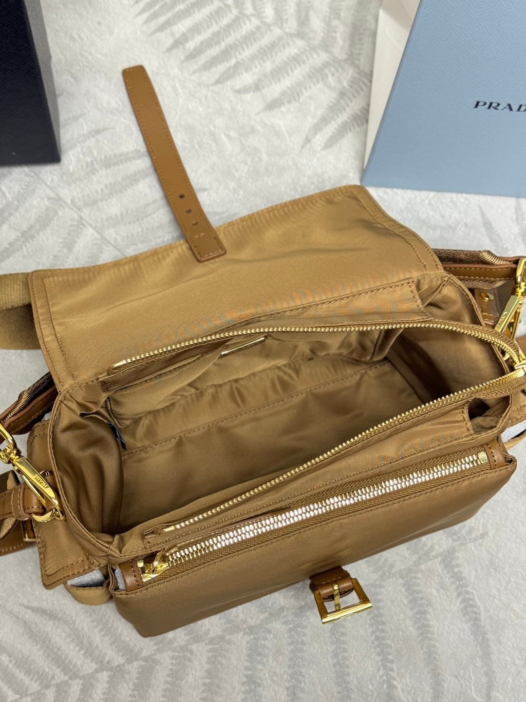 PRADA 25S EXPLORE LARGE SHOULDER BAG 30 IN CARAMEL RE-NYLON WITH FLAP