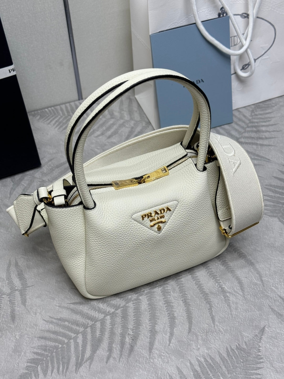 PRADA 25S SMALL BAG 23 IN IVORY CALFSKIN GOLD HARDWRE