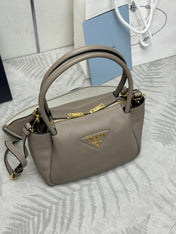 PRADA 25S SMALL BAG 23 IN TAUPE CALFSKIN GOLD HARDWARE