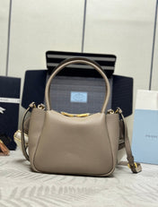 PRADA 25S SMALL BAG 23 IN TAUPE CALFSKIN GOLD HARDWARE