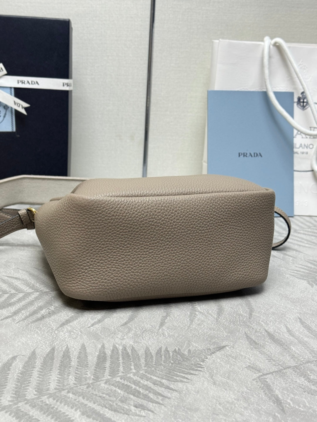 PRADA 25S SMALL BAG 23 IN TAUPE CALFSKIN GOLD HARDWARE