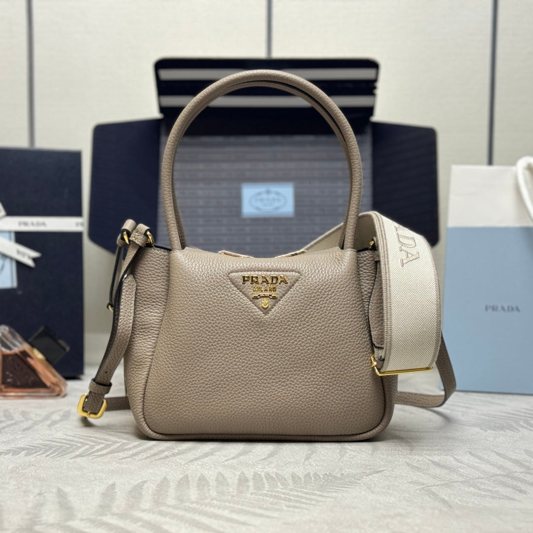 PRADA 25S SMALL BAG 23 IN TAUPE CALFSKIN GOLD HARDWRE