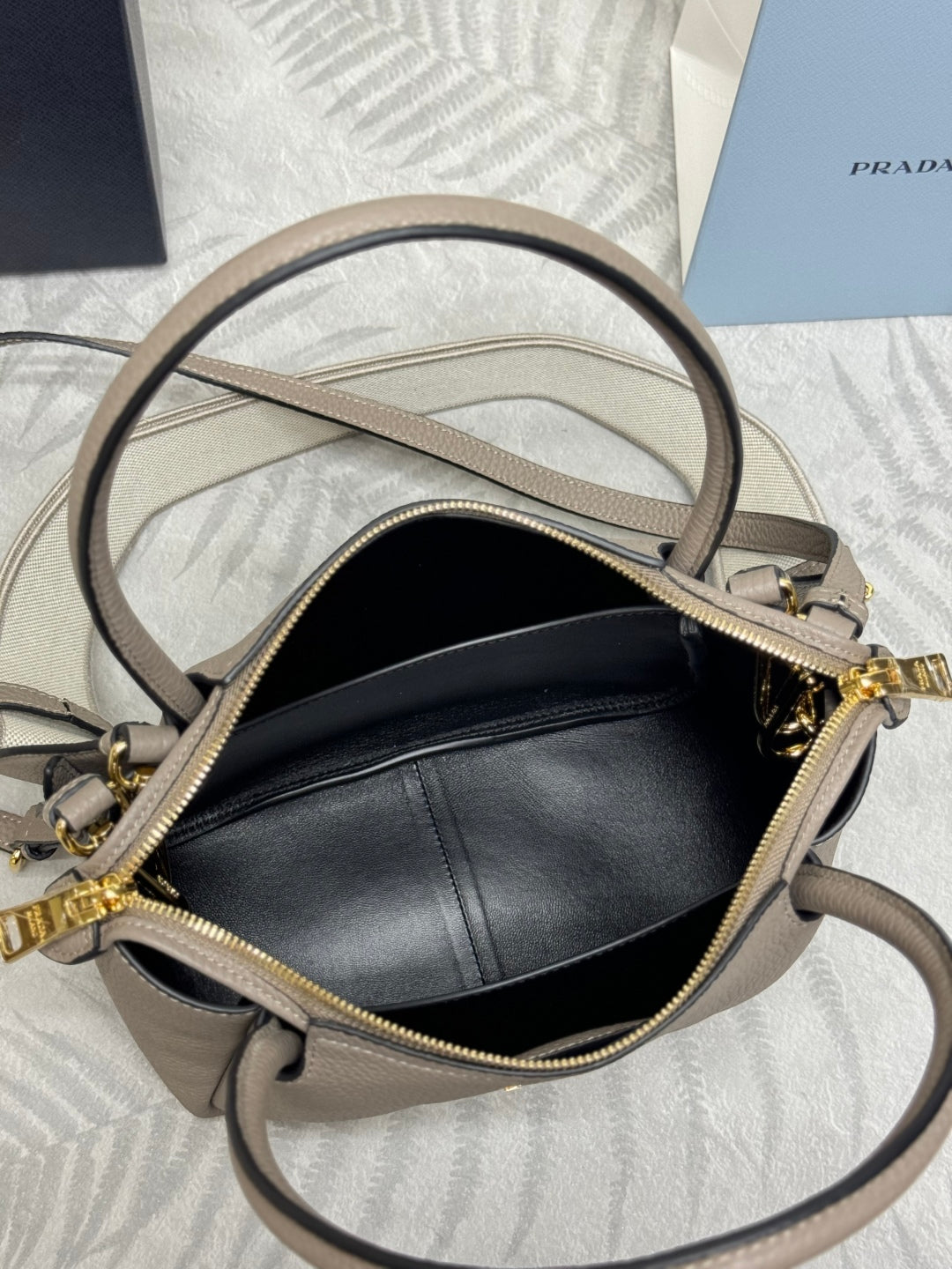 PRADA 25S SMALL BAG 23 IN TAUPE CALFSKIN GOLD HARDWARE