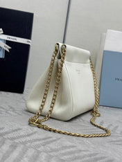 PRADA 25S ENCHAINE MINI BAG 22 IN WHITE CALFSKIN GOLD HARDWRE