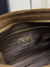 PRADA 25S BONNIE SMALL SHOULDER BAG 26 IN BROWN SUEDE GOLD HARDWRE