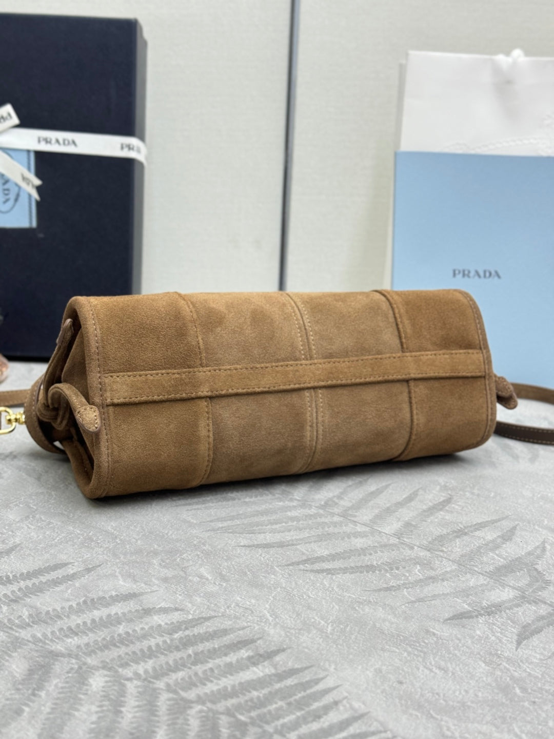 PRADA 25S BONNIE SMALL SHOULDER BAG 26 IN BROWN SUEDE GOLD HARDWRE