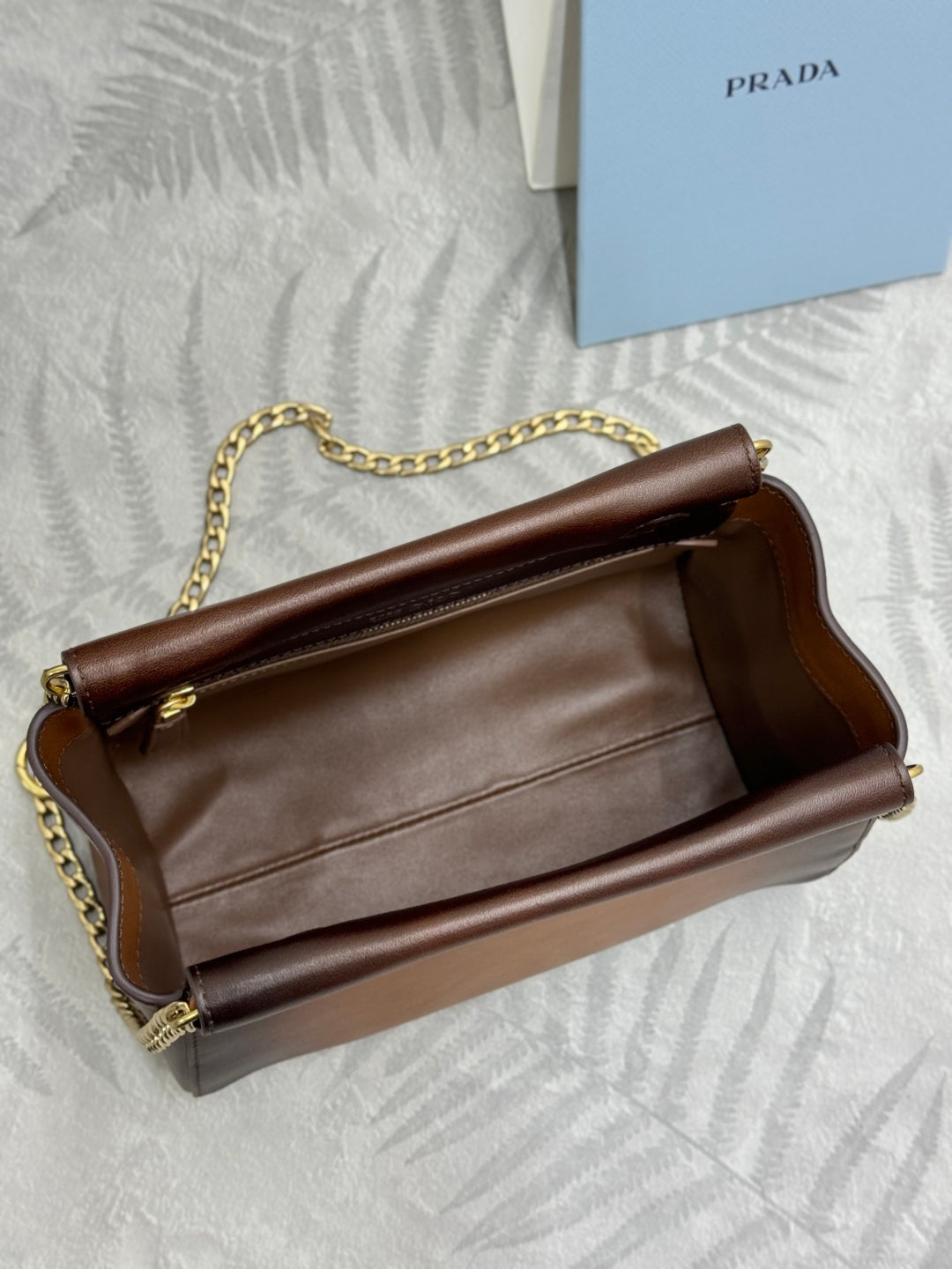 PRADA 25S ENCHAINE MINI BAG 22 IN COGNAC CALFSKIN GOLD HARDWRE