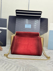 PRADA 25S ENCHAINE MINI BAG 22 IN RUBY RED SUEDE GOLD HARDWRE