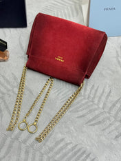 PRADA 25S ENCHAINE MINI BAG 22 IN RUBY RED SUEDE GOLD HARDWARE