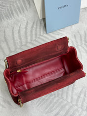 PRADA 25S ENCHAINE MINI BAG 22 IN RUBY RED SUEDE GOLD HARDWRE