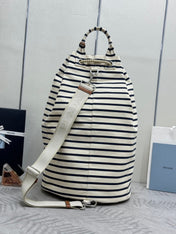 PRADA 25S DRAWSTRING BACKPACK 55 IN HORIZONTAL STRIPES CANVAS SILVER HARDWRE