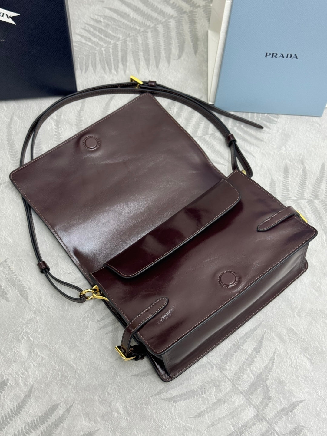 PRADA 25S SHOULDER BAG 23 IN DARK BROWN CALFSKIN GOLD HARDWARE