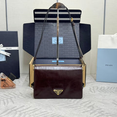PRADA 25S SHOULDER BAG 23 IN DARK BROWN CALFSKIN GOLD HARDWRE