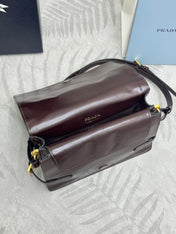 PRADA 25S SHOULDER BAG 23 IN DARK BROWN CALFSKIN GOLD HARDWARE