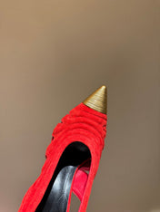 BALMAIN 26S SLINGBACK HEELS 100 MM IN RED SUEDE