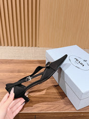PRADA 26S SLINGBACK KITTEN HEELS 45MM IN BLACK FABRIC STRAP BUCKLE