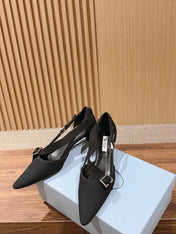 PRADA 26S SLINGBACK KITTEN HEELS 45MM IN BLACK FABRIC STRAP BUCKLE
