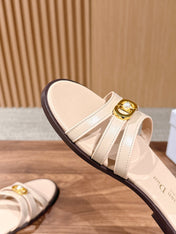DIOR 26S MULTI STRAP SLIDE SANDALS IN BEIGE CALFSKIN GOLD BUCKLE