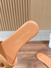 DIOR 26S SLIDE SANDALS IN CARAMEL BROWN CALFSKIN CD LOGO
