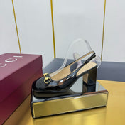 GG HIGH HEELS 65 IN BLACK GLOSSY LEATHER WITH GOLD HARDWARE
