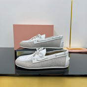 BOAT SHOES IN OFF WHITE CALFSKIN AND CANVAS