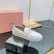 BOAT SHOES IN OFF WHITE CALFSKIN AND CANVAS