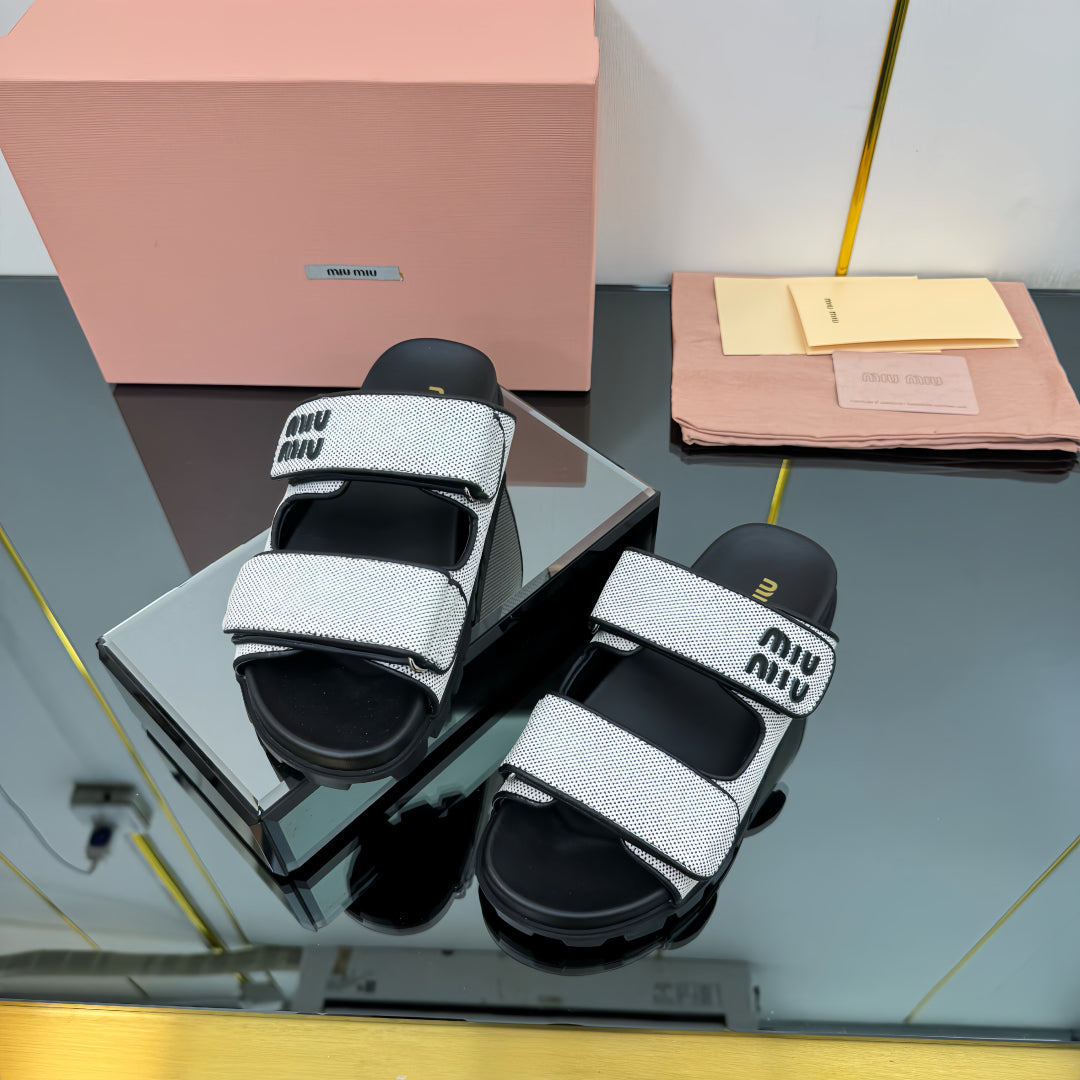 PLATFORM SANDALS IN BLACK EVA SOLE WHITE WITH BLACK POLKA DOTS