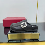 SLIDY VIV' MULES IN BLACK CALFSKIN