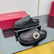 SLIDY VIV' MULES IN BLACK CALFSKIN