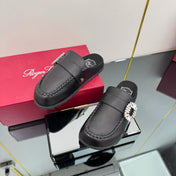 SLIDY VIV' MULES IN BLACK CALFSKIN