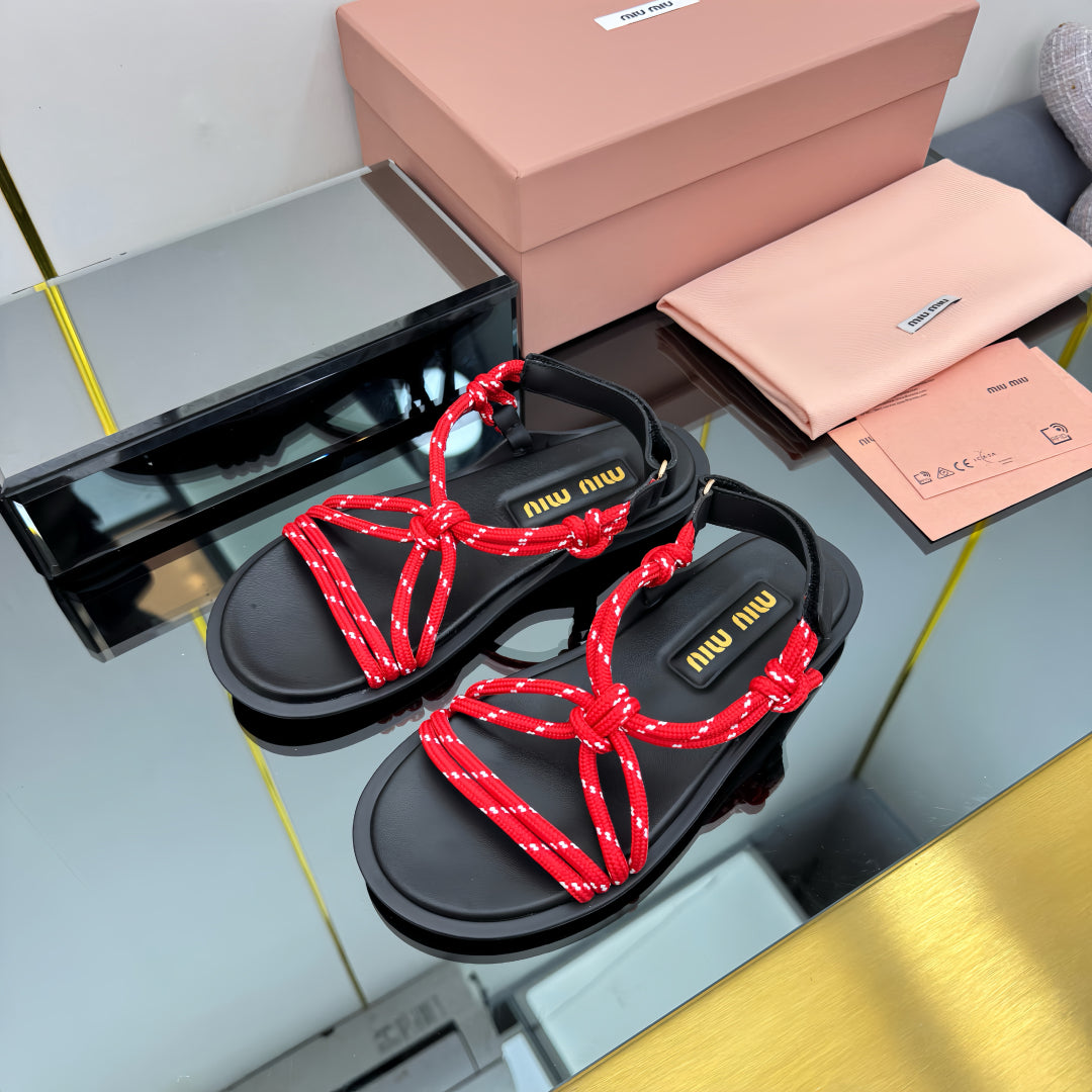 RIVIERE SANDALS IN BLACK CALFSKIN RED CORD