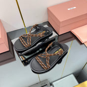 RIVIERE SANDALS IN BLACK CALFSKIN BROWN CORD