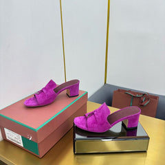 LP BLOCK HEEL SANDALS 25S IN DARK PURPLE SUEDE