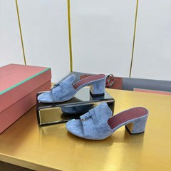 LP BLOCK HEEL SANDALS 25S IN DARK BLUE SUEDE