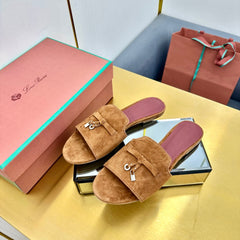 LP SANDALS 25S IN BROWN SUEDE WITH SILVER HARDWARE