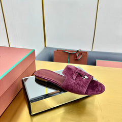 LP SANDALS 25S IN WINE PURPLE SUEDE WITH SILVER HARDWARE
