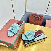 LP SANDALS 25S IN POWDER BLUE SUEDE WITH SILVER HARDWARE
