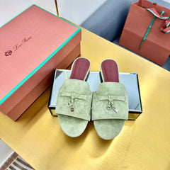 LP SANDALS 25S IN SAGE GREEN SUEDE WITH SILVER HARDWARE