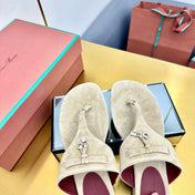 FLIP FLOPS IN BEIGE SUEDE AND HARDWARE SILVER