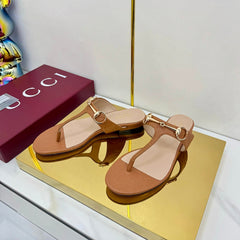 GG THONG SANDALS 25S IN BROWN LAMBSKIN WITH GOLD HARDWARE