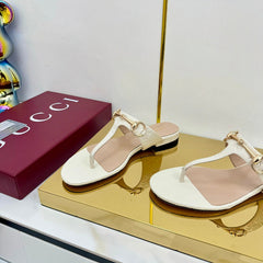 GG THONG SANDALS 25S IN WHITE LAMBSKIN WITH GOLD HARDWARE