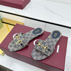 GG SLIDES IN STONE GREY WITH GOLD HARDWARE