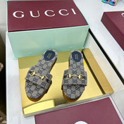 GG SLIDES IN STONE GREY WITH GOLD HARDWARE