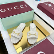 GG SLIDES IN IVORY WITH GOLD HARDWARE