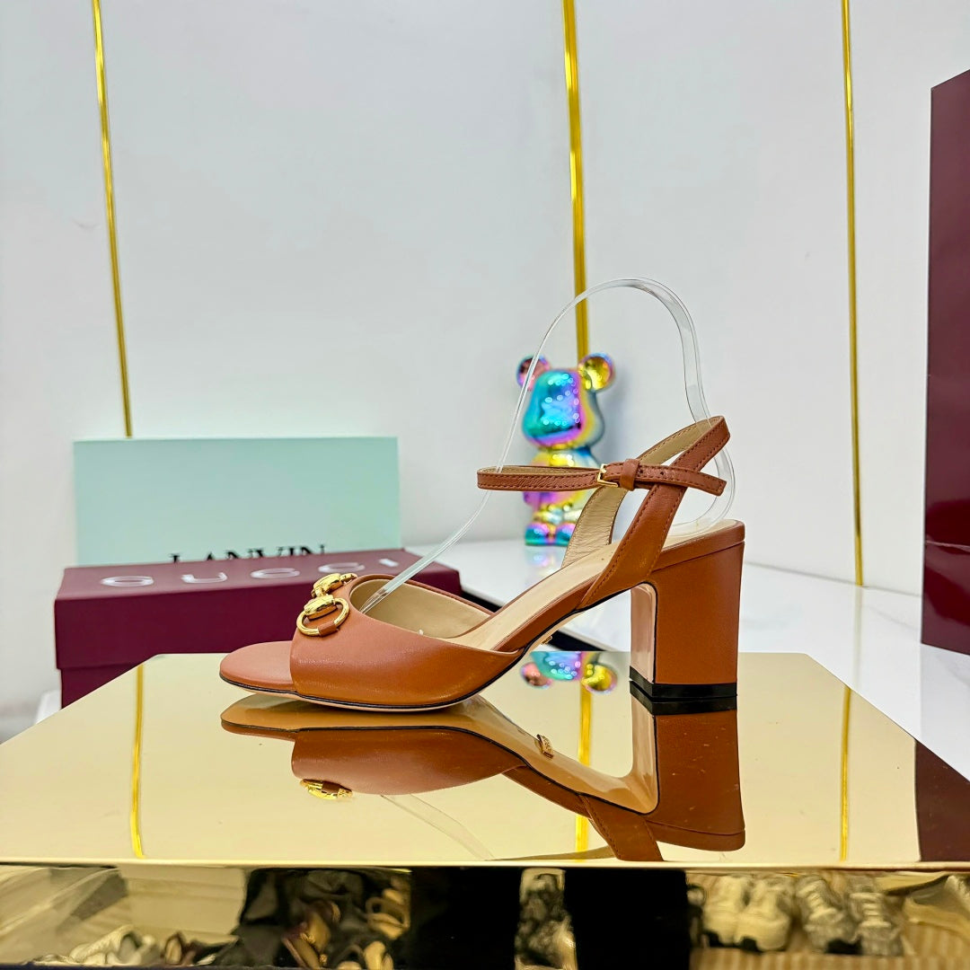 GG HEELED SANDALS 25S 65 MM IN BROWN LAMBSKIN WITH GOLD HARDWARE