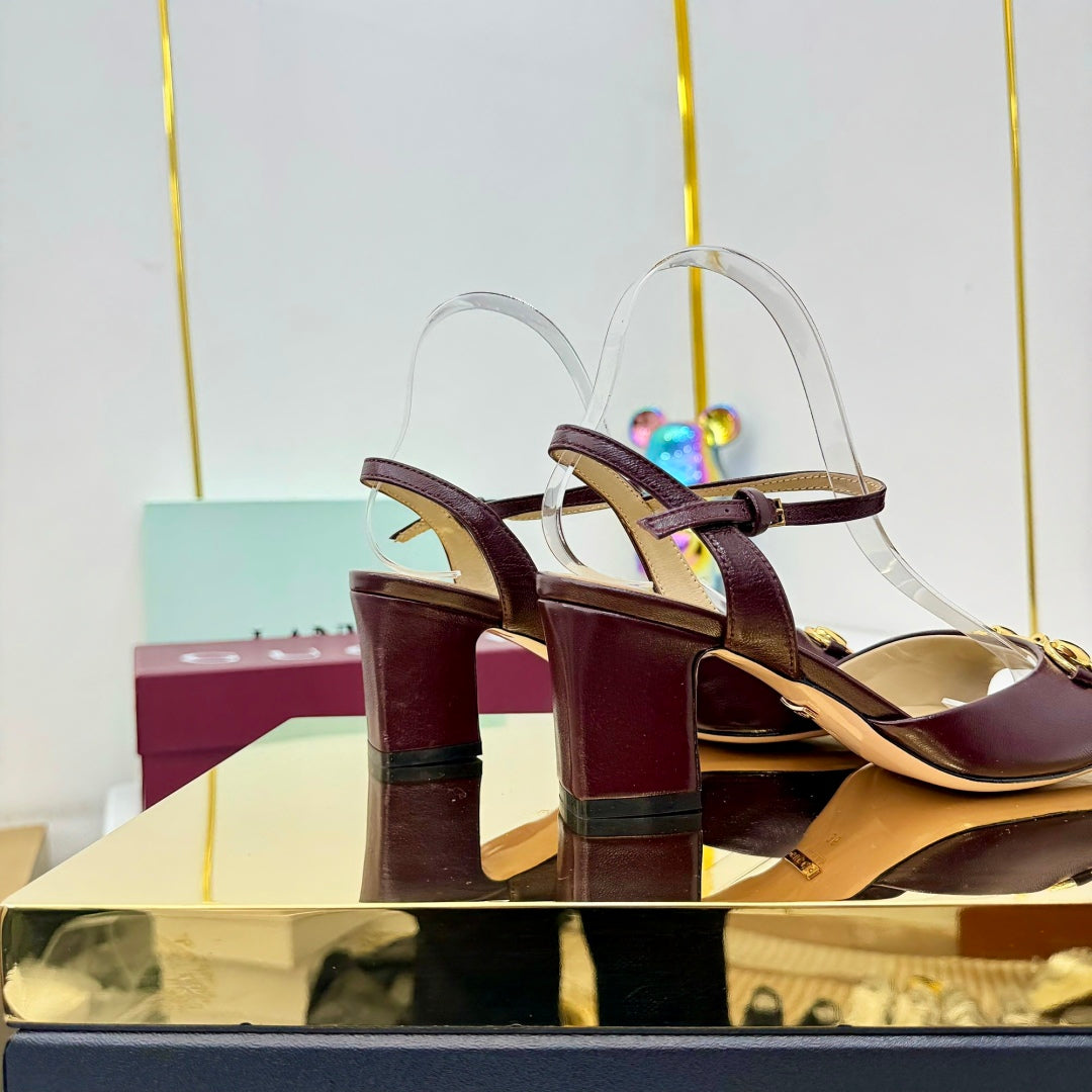 GG HEELED SANDALS 25S 65 MM IN DARK RED LAMBSKIN WITH GOLD HARDWARE