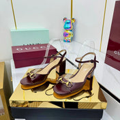 GG HEELED SANDALS 25S 65 MM IN DARK RED LAMBSKIN WITH GOLD HARDWARE