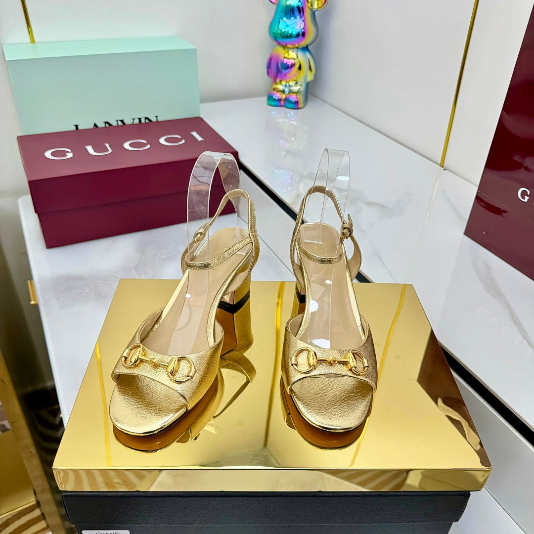 GG HEELED SANDALS 25S 65 MM IN GOLD LAMBSKIN WITH GOLD HARDWARE